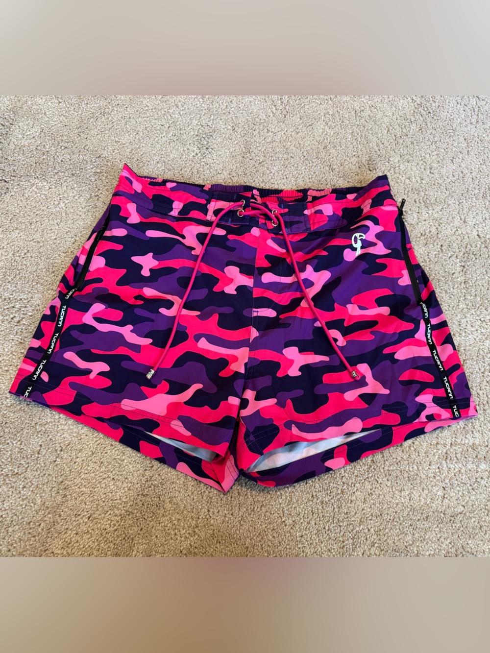 Men's Tucann Pink & Purple Camo Swim Trunks with Drawstring